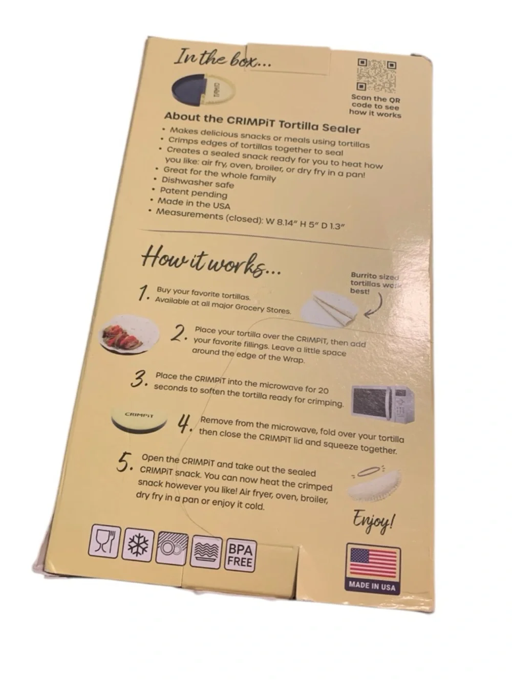 Crimpit Tortilla Wrap Sealer For‎ Air Fryer Taco Snacks- New In Box